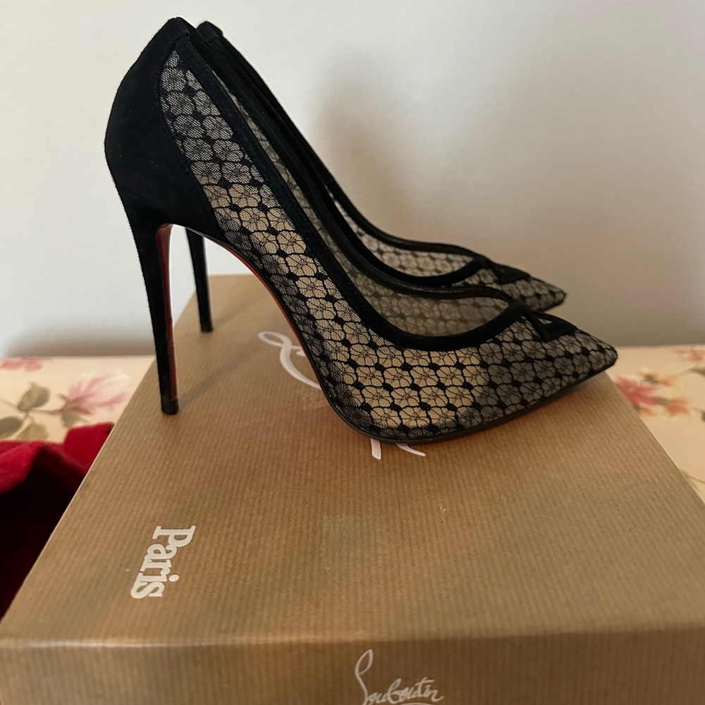 Christian Louboutin black mesh heel